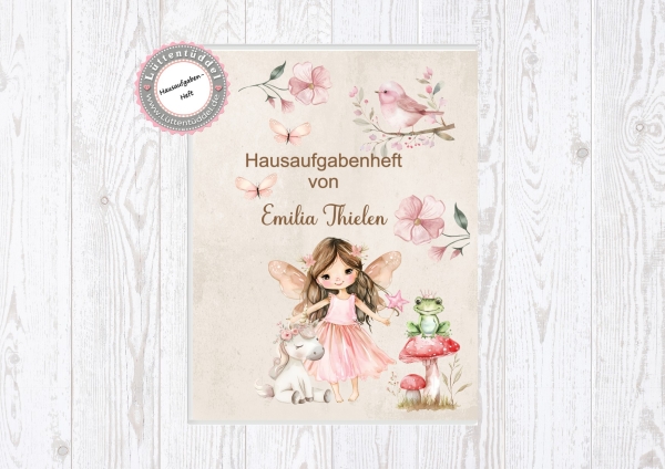 zauberhaftes Schulheft Umschlag Elfen Feen Hausaufgabenheft in seperater Hochwertiger Hülle Einschulung Schulkind von Lüttentüddel®